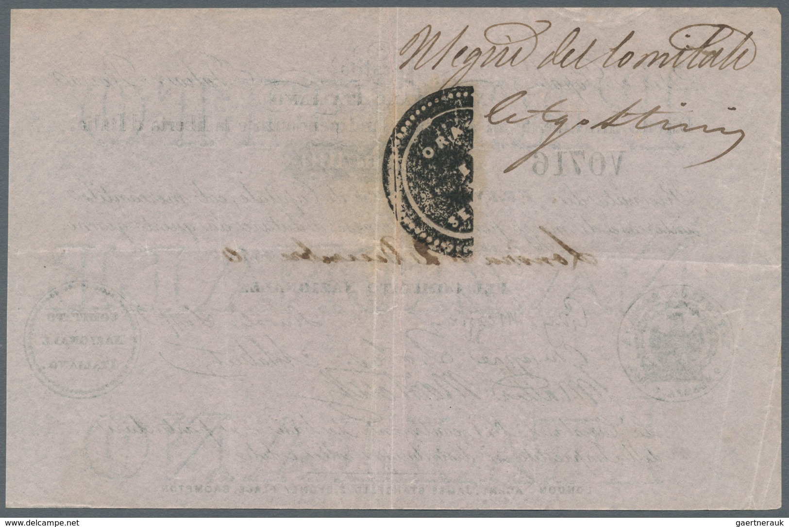 Italy / Italien: Prestito Nazionale Italiano 100 Franchi 1850 P. NL, Used With Center Fold And Sever - Sonstige & Ohne Zuordnung