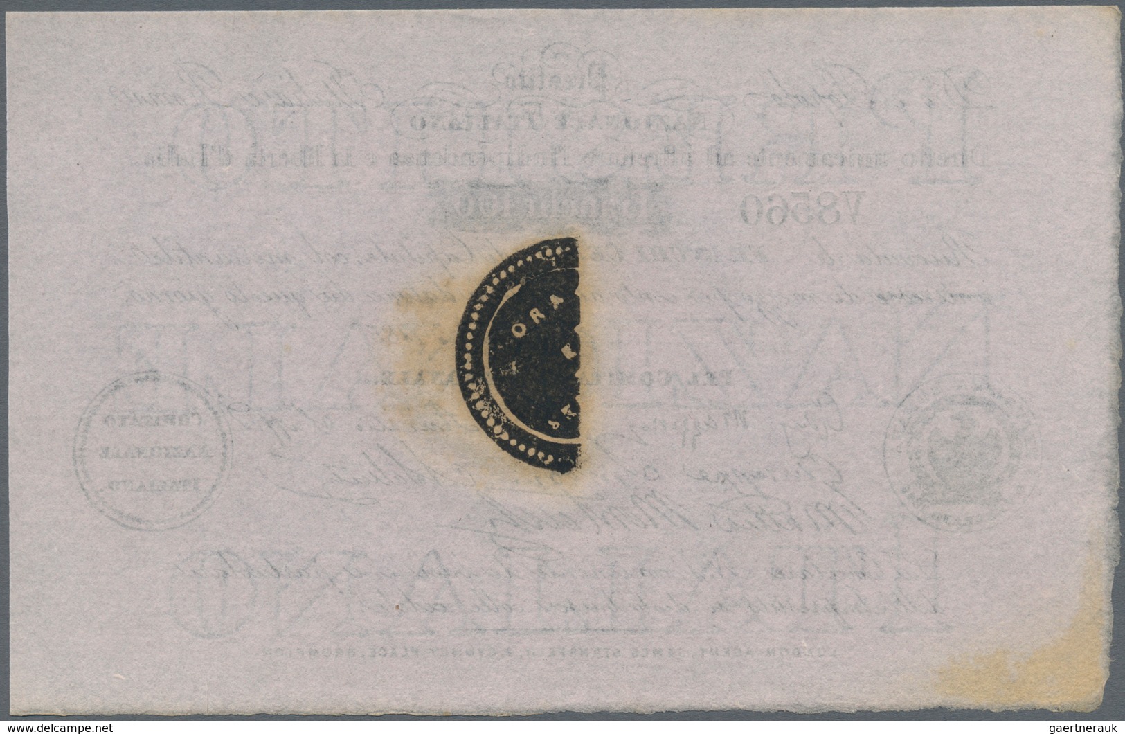 Italy / Italien: Rare "Prestito Nazionale Italiano" 100 Franchi 185x Remainder P. NL, Half Stamp On - Sonstige & Ohne Zuordnung