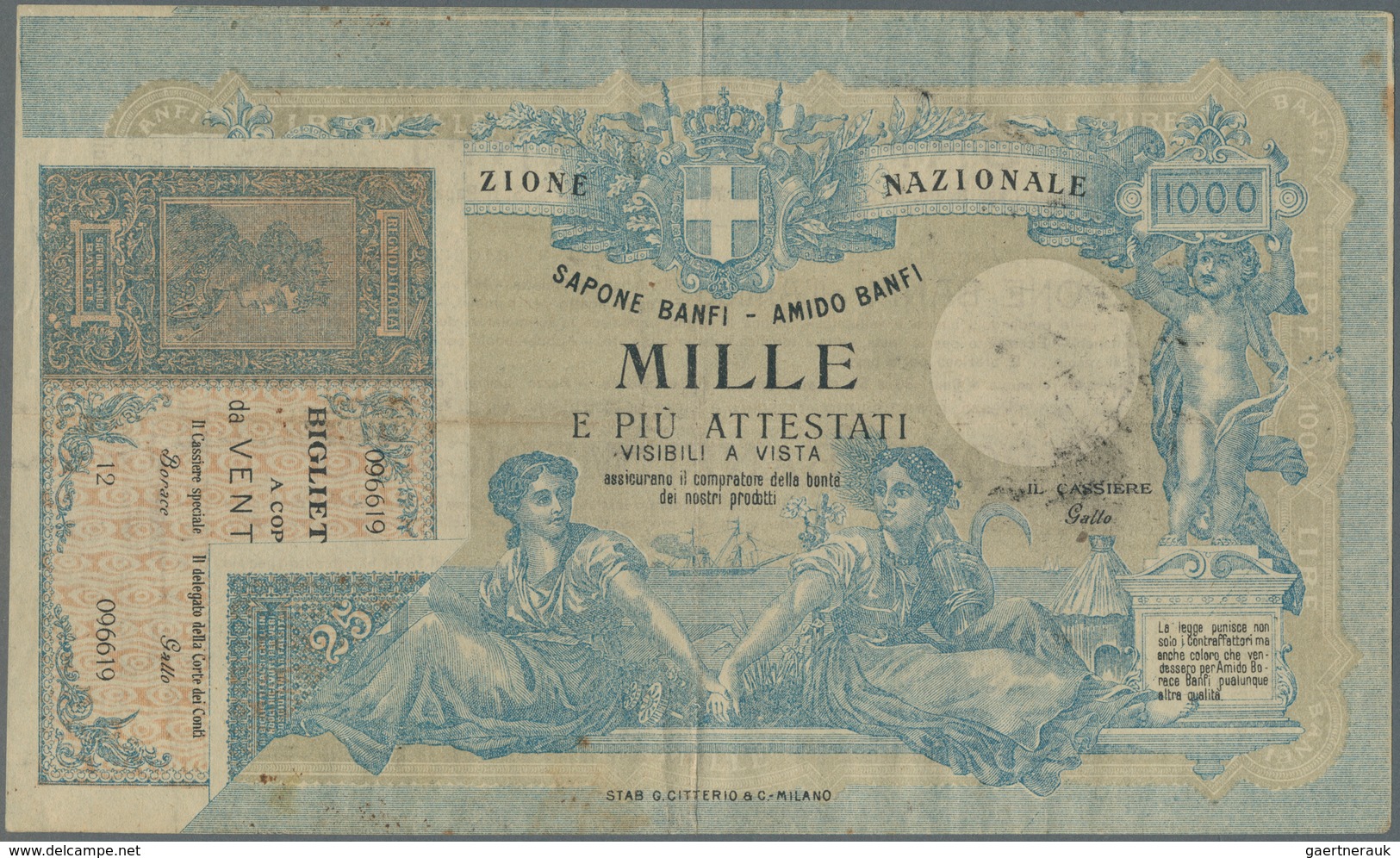 Italy / Italien: Rare Contemporary Advertising Banknote Showing 1000 Lire On Front As Well As A Rare - Andere & Zonder Classificatie