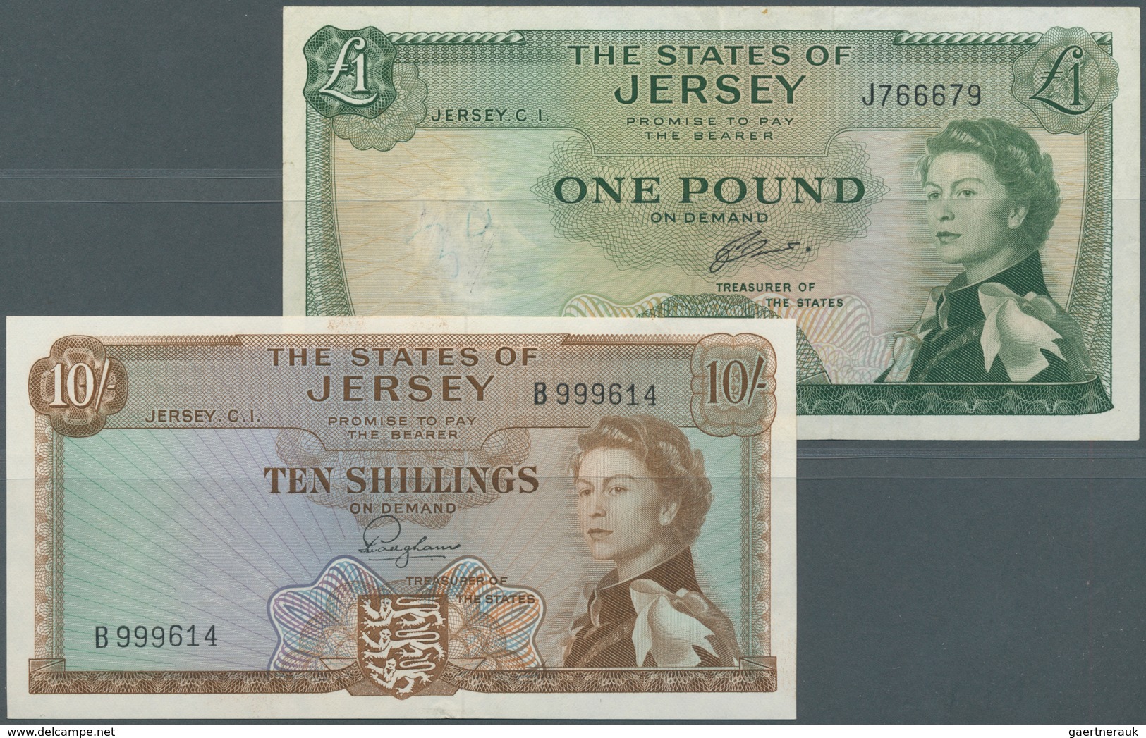 Jersey: Pair With 10 Shillings And 1 Pound ND(1963), P.7, 8a. 10 Shillings In AUNC Condition With A - Andere & Zonder Classificatie