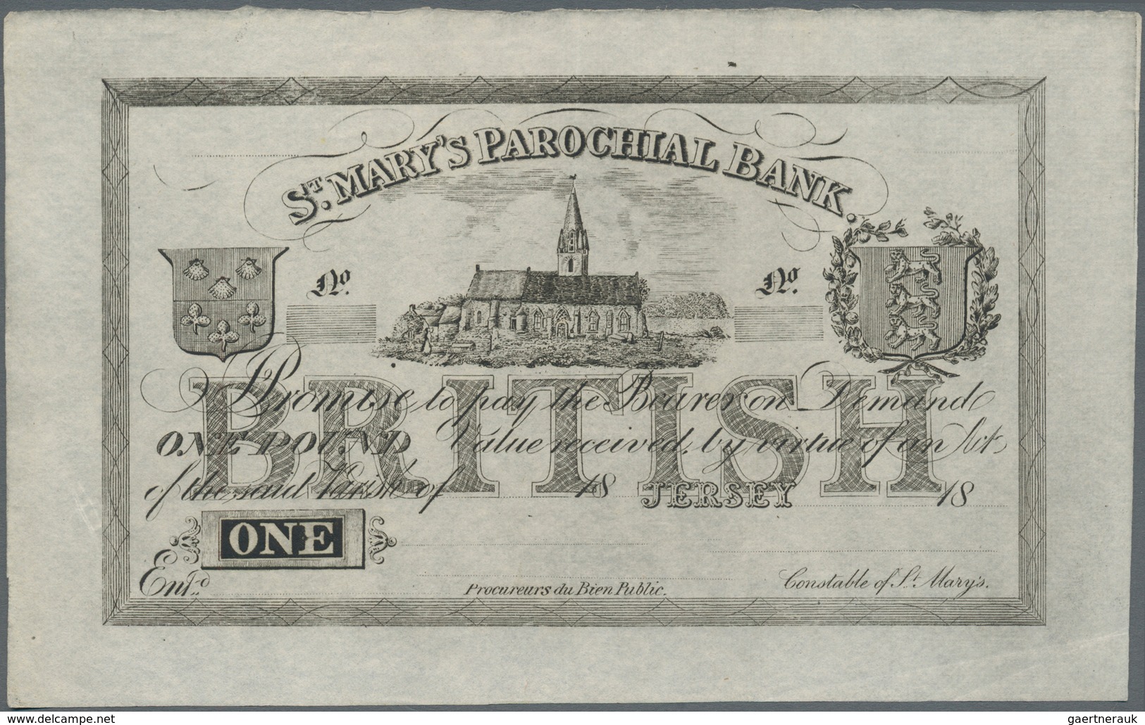 Jersey: St. Mary's Parochial Bank 1 Pound 18xx Remainder, P.S327r, Vertical Fold At Center And A Few - Sonstige & Ohne Zuordnung