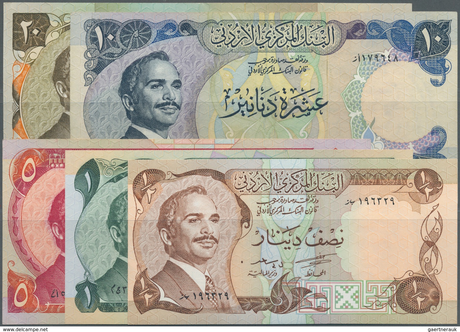 Jordan / Jordanien: Set Of 9 Notes Containing 2x 1/2 Dinar P. 17, 1 Dinar P. 18, 3x 5 Dinars P. 19, - Jordania