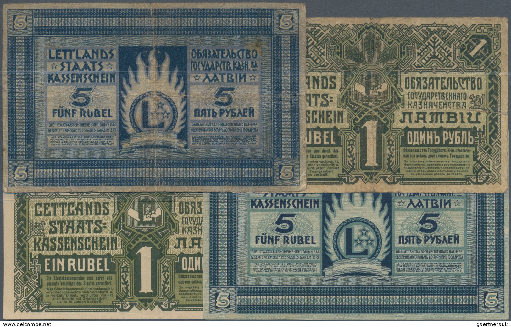 Latvia / Lettland: Latwijas Walsts Kaşes Set With 4 Banknotes Containing 2 X 1 Rublis 1919 P.2a,b In - Letland