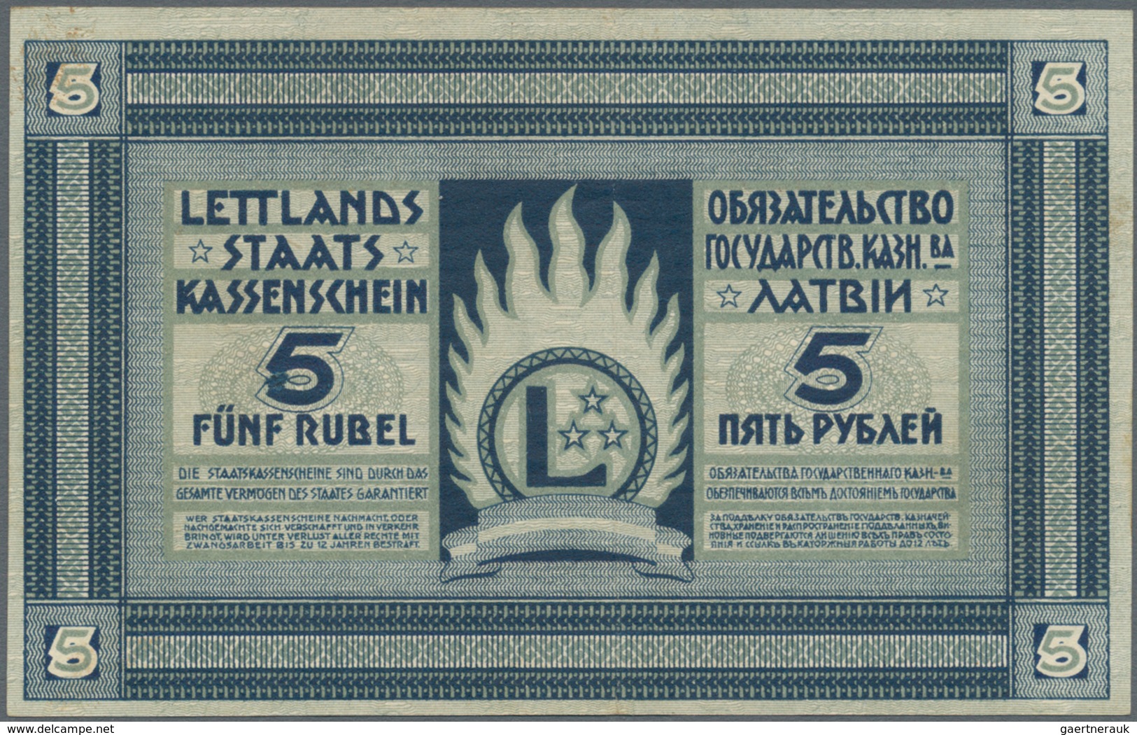 Latvia / Lettland: Latwijas Walsts Kaşes 5 Rubli 1919, P.3f, Great Original Shape And Bright Colors - Letland