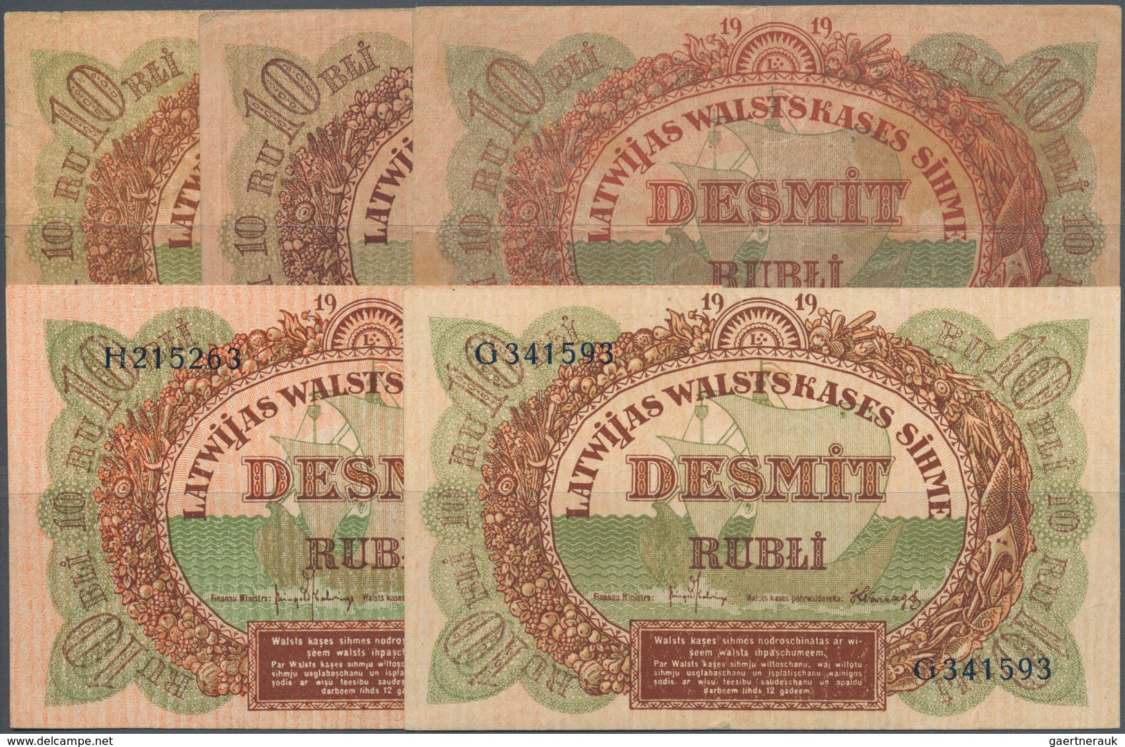 Latvia / Lettland: Very Nice Set With 5 Banknotes 10 Rubli Containg 10 Rubli With "Serija Bb232040" - Lettland