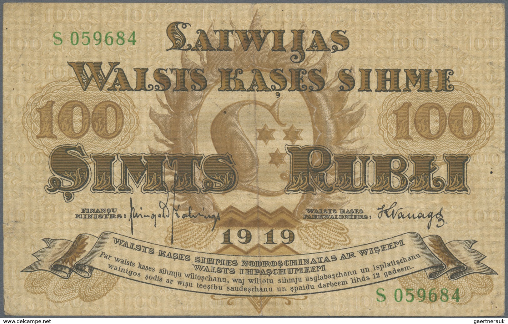 Latvia / Lettland: 100 Rubli 1919 P. 7f, Used With Center Fold And Handling In Paper, No Holes Or Te - Letland