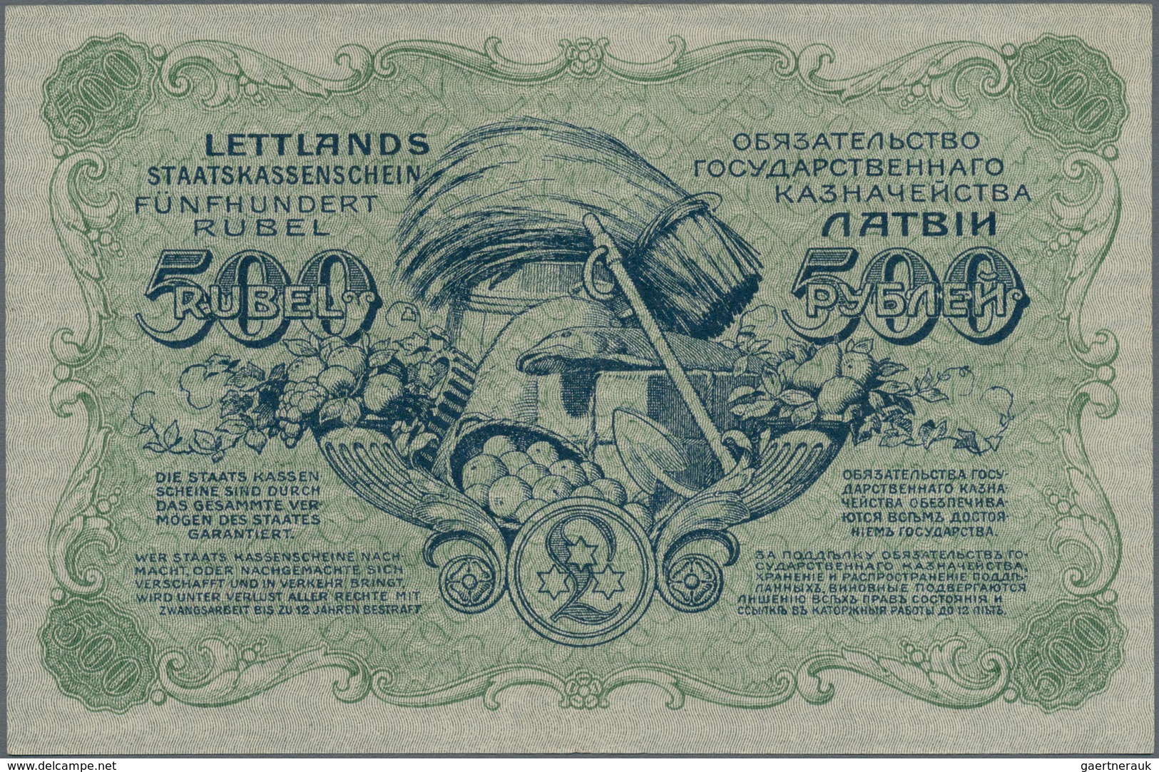 Latvia / Lettland: 500 Rubli 1920, P.8c, Highly Rare Banknote In Excellent Condition With A Vertical - Lettonia