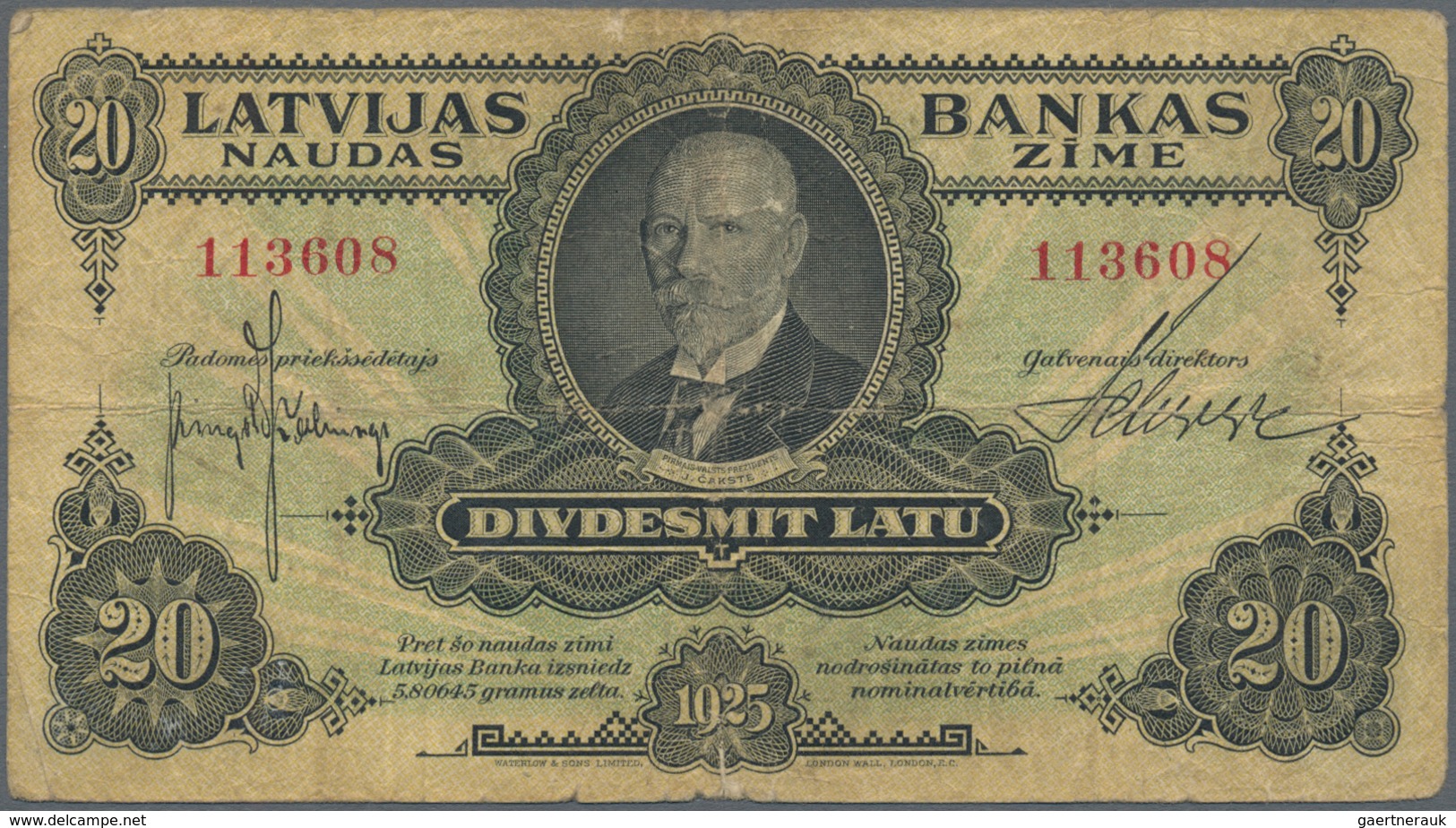 Latvia / Lettland: 20 Latu 1925 P. 17, Used With Several Folds And Creases, Stain In Paper, Minor Bo - Lettland