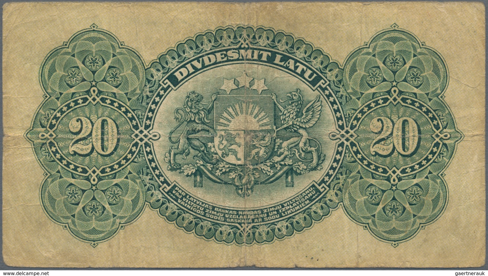 Latvia / Lettland: 20 Latu 1925 P. 17, Used With Several Folds And Creases, Stain In Paper, Minor Bo - Lettland