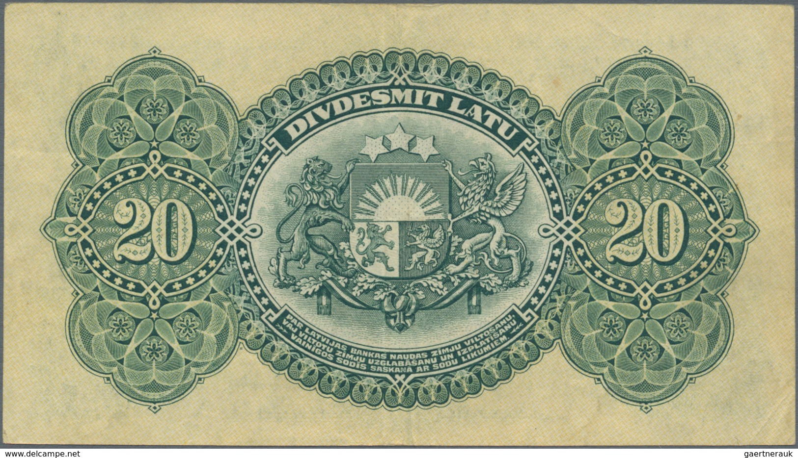 Latvia / Lettland: 20 Latu 1925, P.18a, Very Nice Item With Vertical Fold At Center And Pencil Annot - Lettonie