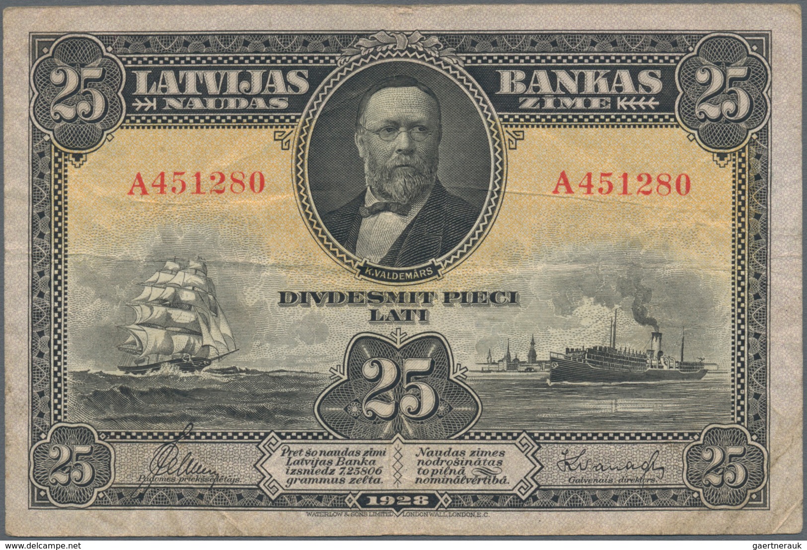 Latvia / Lettland: 25 Latu 1928 P. 18, Used With Folds And Creases, With Light Stain In Paper, No Ho - Letland