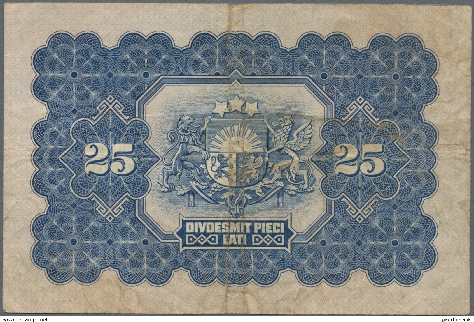 Latvia / Lettland: 25 Latu 1928 P. 18, Used With Folds And Creases, With Light Stain In Paper, No Ho - Letland