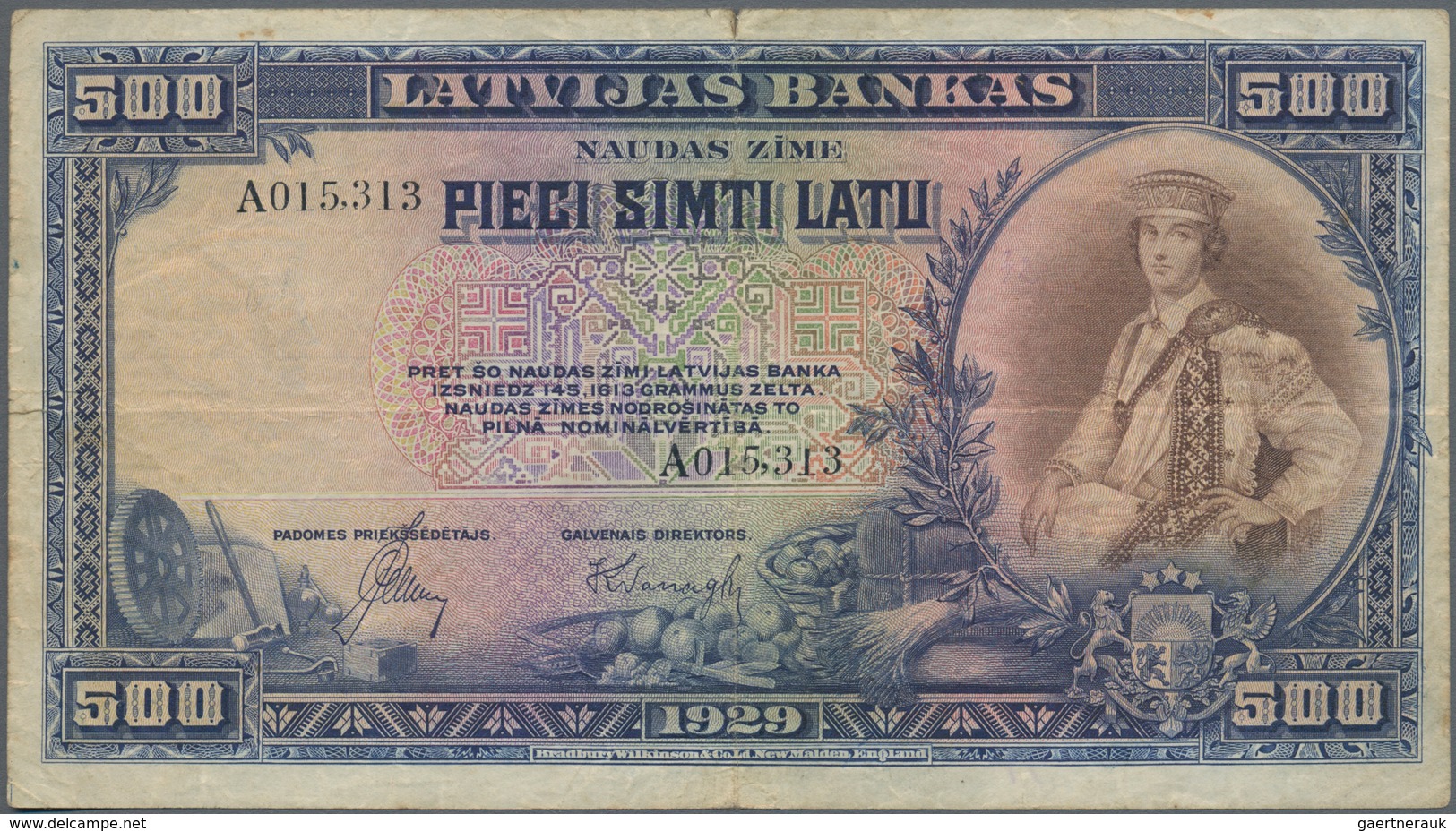 Latvia / Lettland: 500 Latu 1929 P. 19, Used With Folds And Creases, Light Stain In Paper, Stronger - Letland
