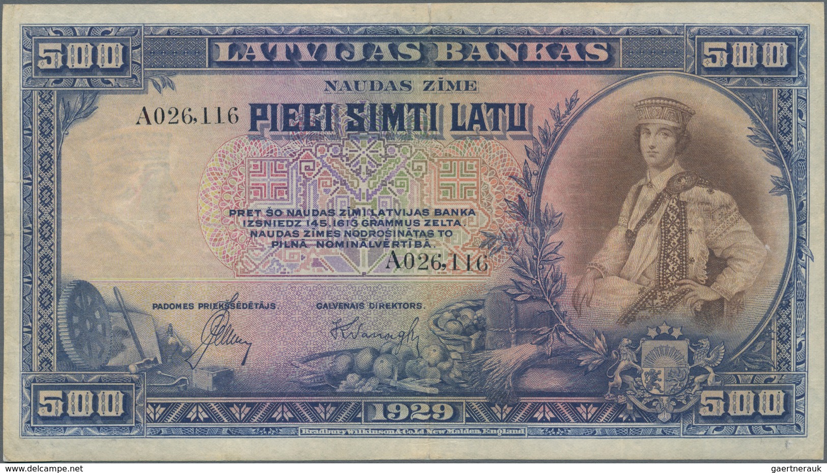 Latvia / Lettland: 500 Latu 1929, P.19a, Still Nice Banknote With Tiny Repaired Tears At Upper And L - Letland