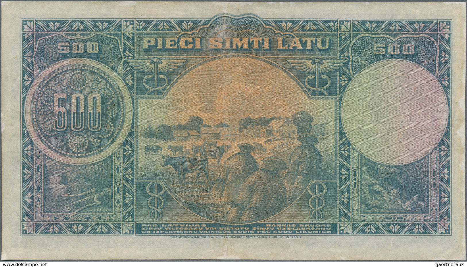 Latvia / Lettland: 500 Latu 1929, P.19a, Still Nice Banknote With Tiny Repaired Tears At Upper And L - Lettland