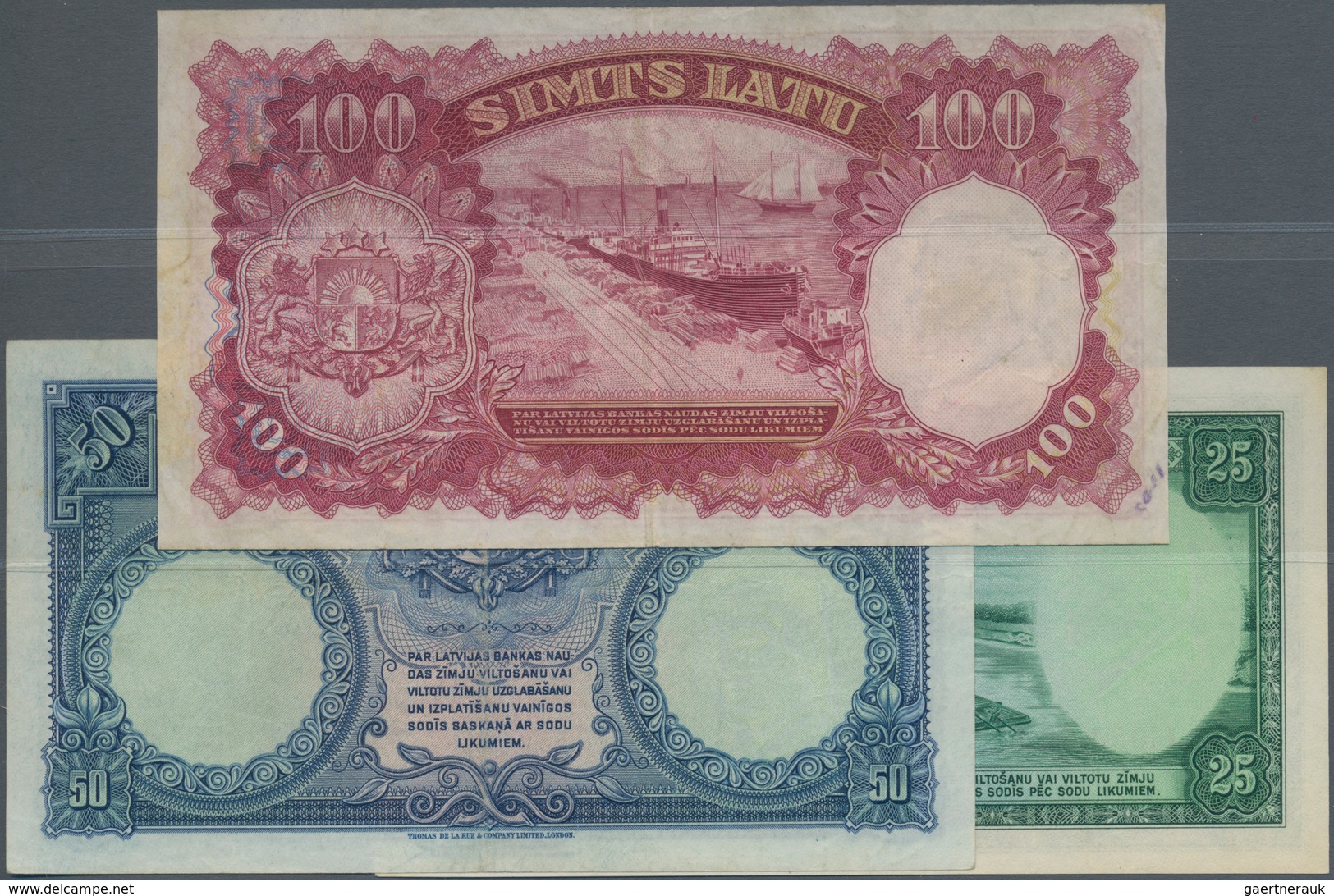 Latvia / Lettland: Nice Lot With 3 Banknotes 50 Latu 1934 In VF, 25 Latu 1938 In UNC And 100 Latu 19 - Letland