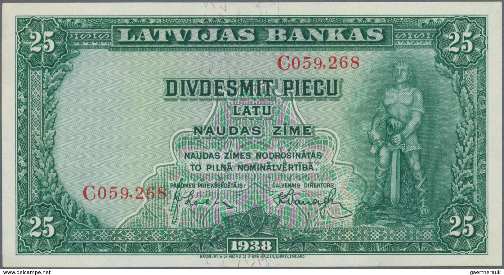 Latvia / Lettland: 25 Latu 1938 P. 21 With Crisp Paper And Original Colors, Condition: AUNC. - Letland