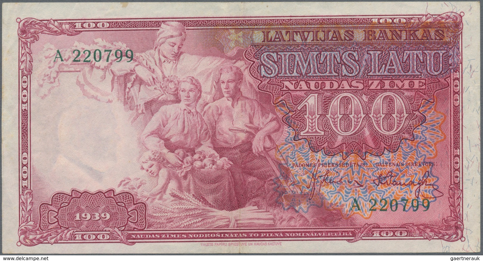 Latvia / Lettland: 100 Latu 1939 P. 22, Used With Center Fold, And Light Creases In Paper, No Holes - Lettonie