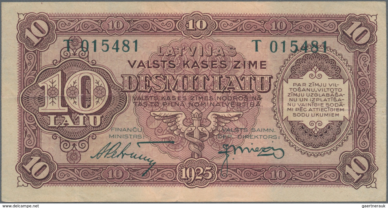 Latvia / Lettland: 10 Latu 1925, P.24e, Highly Rare Banknote In Excellent Condition, Three Times Fol - Lettland