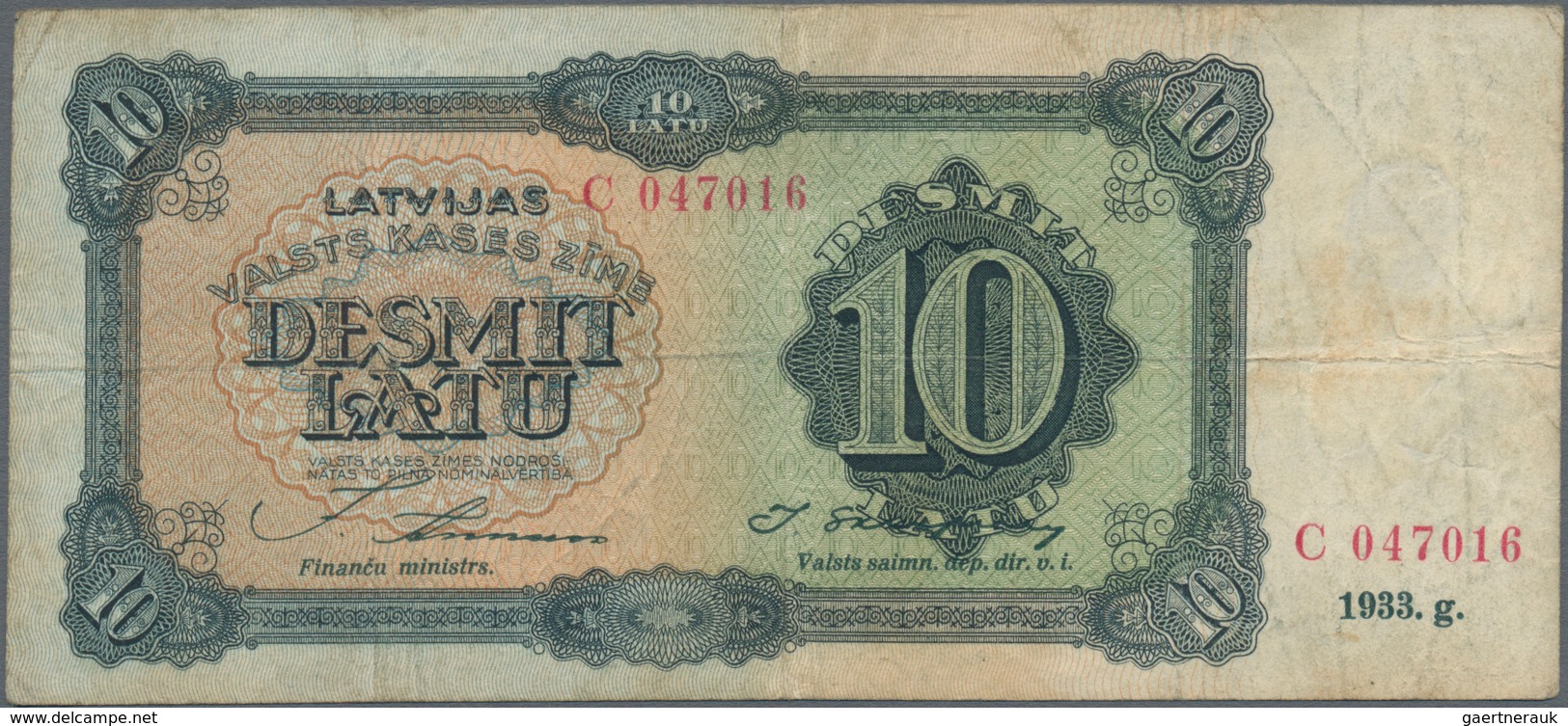 Latvia / Lettland: Set Of 2 Notes Containing 10 Latu 1933 & 1934 P. 24a, 25f, Both Used With Folds A - Letland