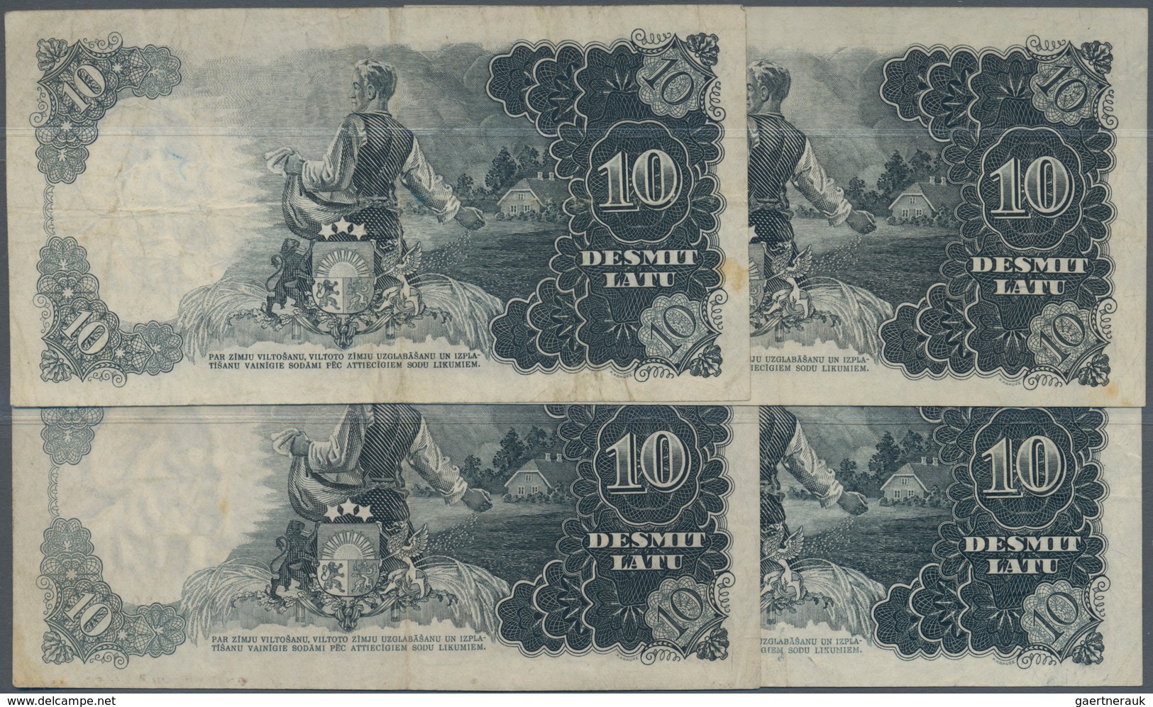 Latvia / Lettland: Nice Lot With 4 Banknotes 10 Latu 1937, 1938, 1939 And 1940, P.29a,b,d,e, All In - Lettonie