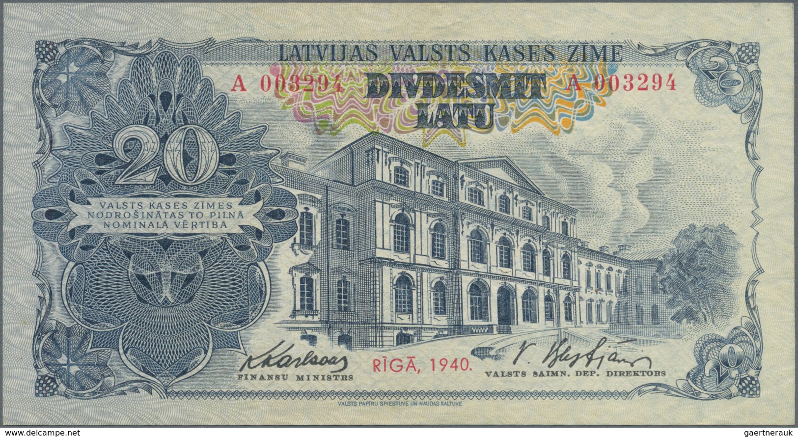 Latvia / Lettland: 20 Latu 1940, P.33a, Extraordinary Rare Banknote In Almost Excellent Condition Wi - Lettland