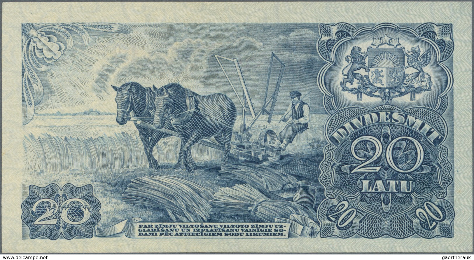 Latvia / Lettland: 20 Latu 1940, P.33a, Extraordinary Rare Banknote In Almost Excellent Condition Wi - Letonia