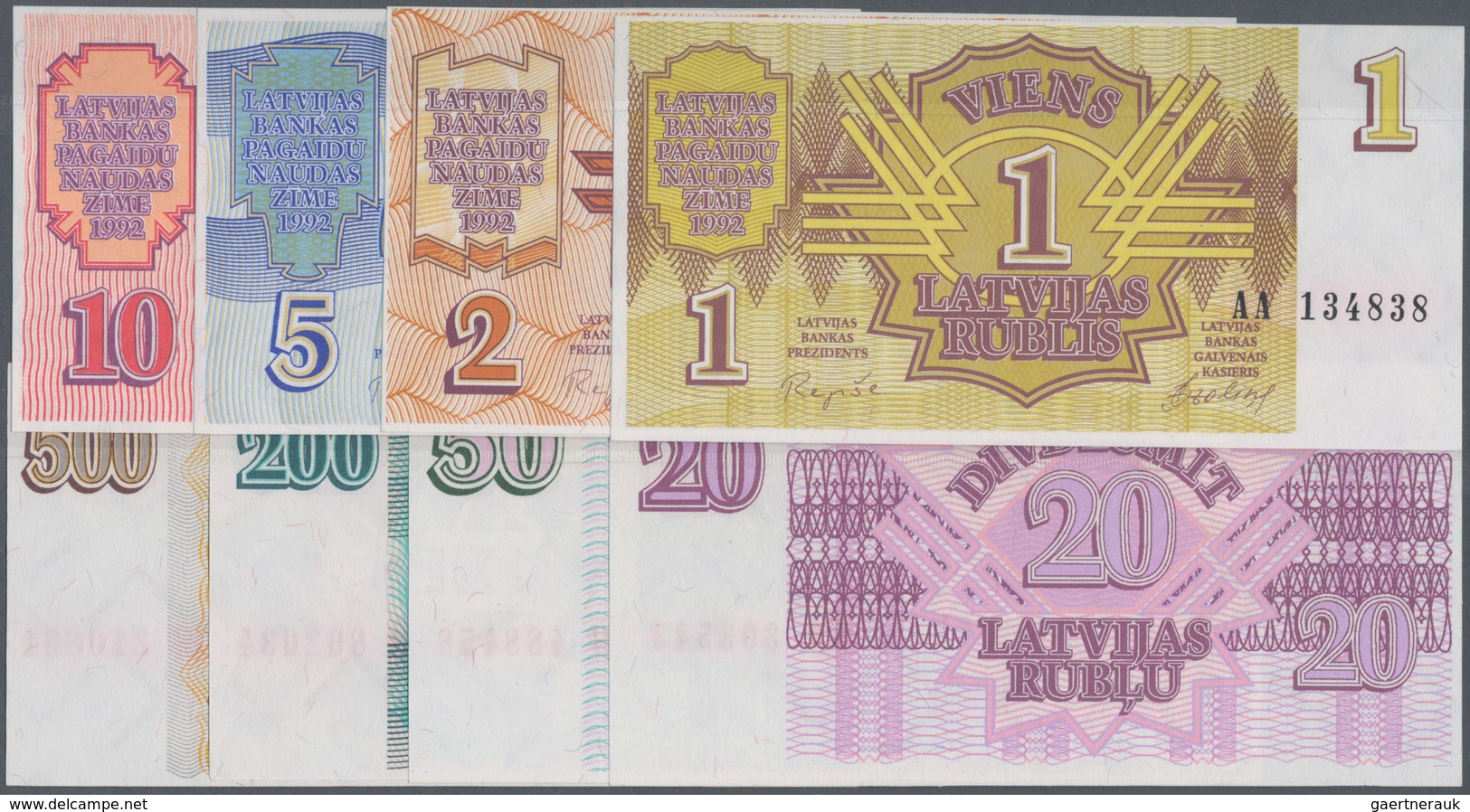 Latvia / Lettland: Set With 8 Banknotes 1, 2, 5, 10, 25, 50, 200 And 500 Rublu 1992, P.35-42, All In - Latvia