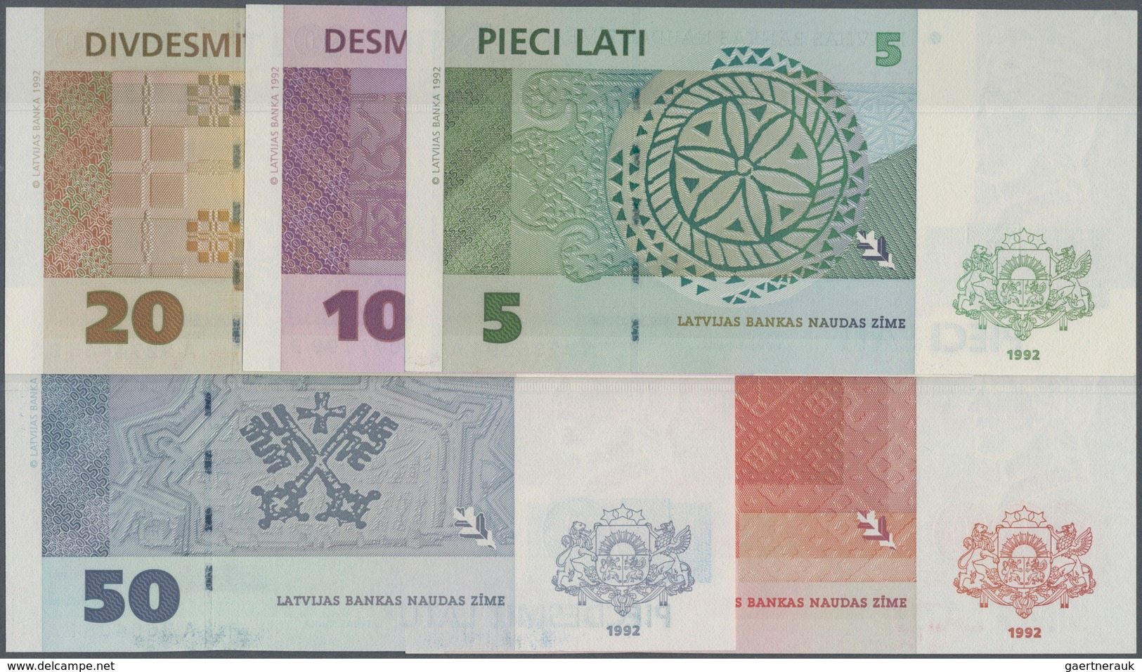 Latvia / Lettland: Very Nice Set With 5 Banknotes 5, 10, 20, 50 And 100 Latu 1992, P.43-47, All In P - Letland