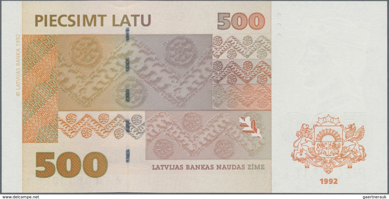 Latvia / Lettland: 500 Latu 1992, P.48, Highest Denomination And High Value Note In Perfect UNC Cond - Letland