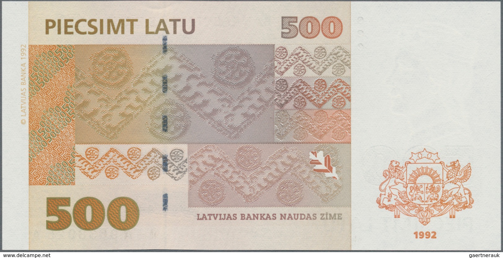 Latvia / Lettland: 500 Latu 1992, P.48, Highest Denomination And High Value Note In Perfect UNC Cond - Letonia