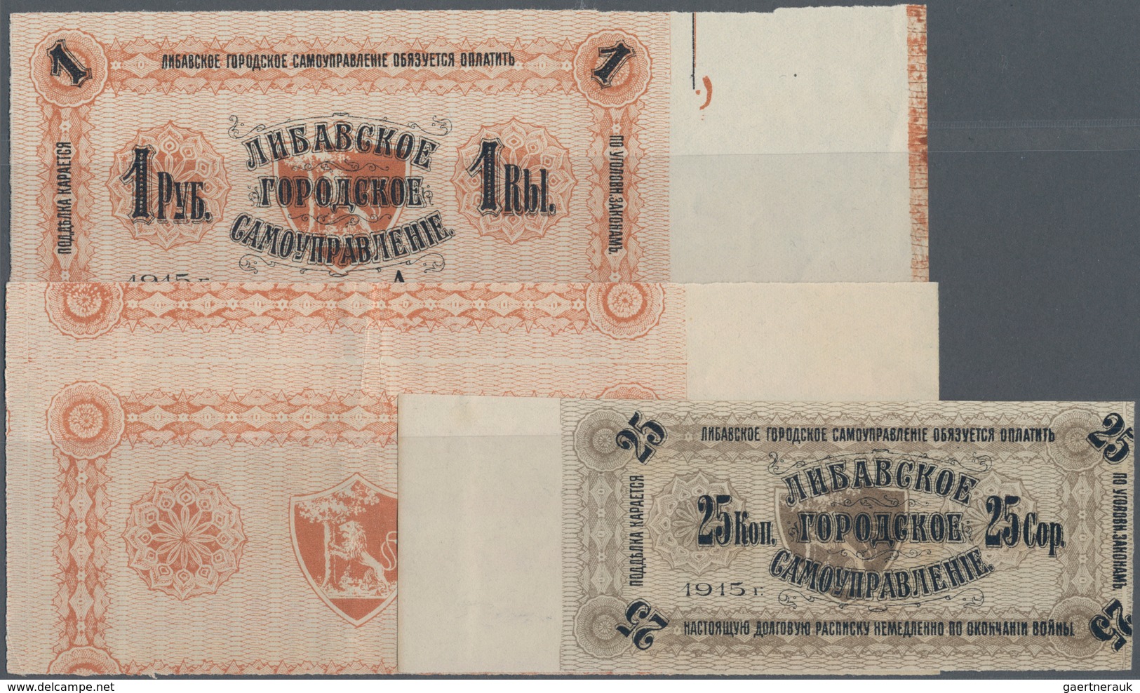 Latvia / Lettland: City Of Libau 3 Pcs Containing 1 Ruble And 25 Kopeks 1915 Of Which One 1 Ruble Is - Lettland