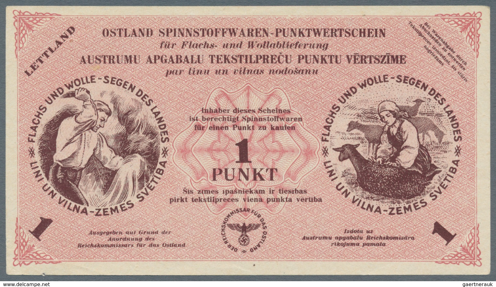 Latvia / Lettland: Ostland Spinnstoffwaren Pair With 1 And 3 Punkte ND(1940's), P.NL, Both With Wate - Letonia