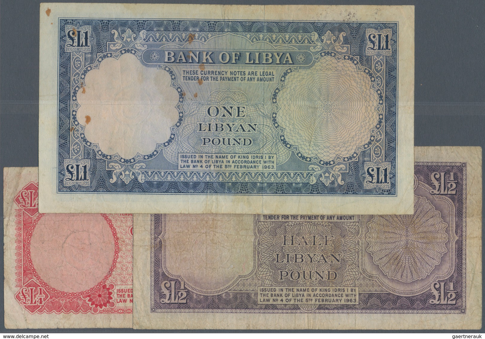 Libya / Libyen: Set Of 3 Notes Containing 1/4, 1/2 And 1 Pound L.1963 P. 23-35, All Used With Folds - Libye