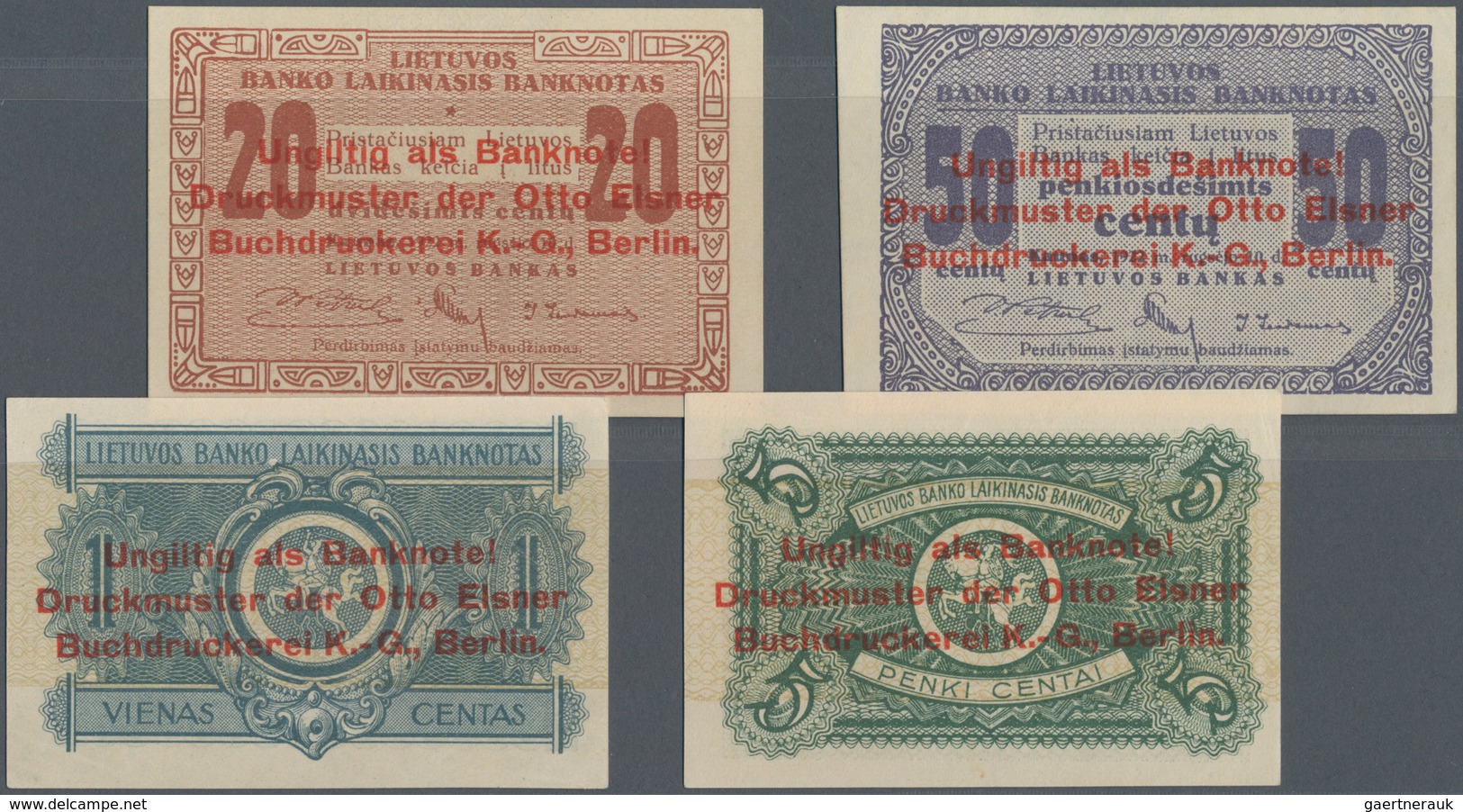 Lithuania / Litauen: Extraordinary Rare Specimen Set With 1, 5, 20 And 50 Centas 1922, P.1s-4s, All - Litouwen