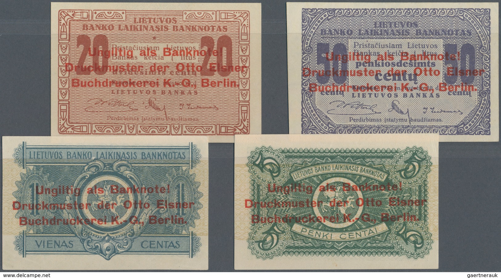 Lithuania / Litauen: Extraordinary Rare Specimen Set With 1, 5, 20 And 50 Centas 1922, P.1s-4s, All - Lituanie