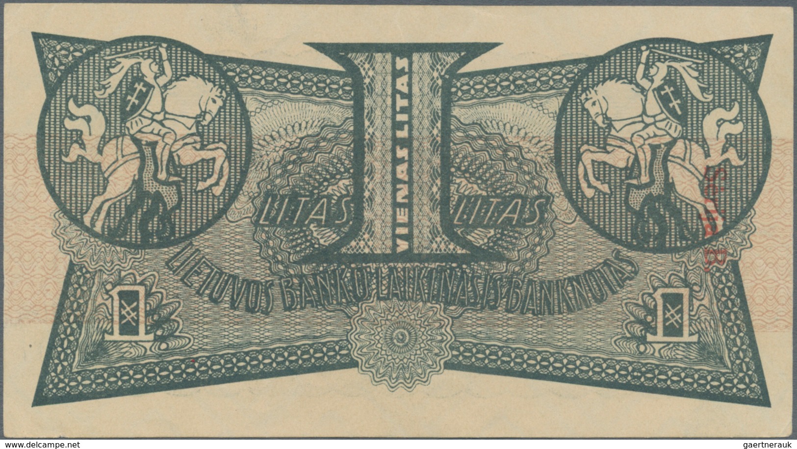 Lithuania / Litauen: 1 Litas 1922 SPECIMEN With Red Overprint: "Ungiltig Als Banknote! Druckmuster D - Lituanie