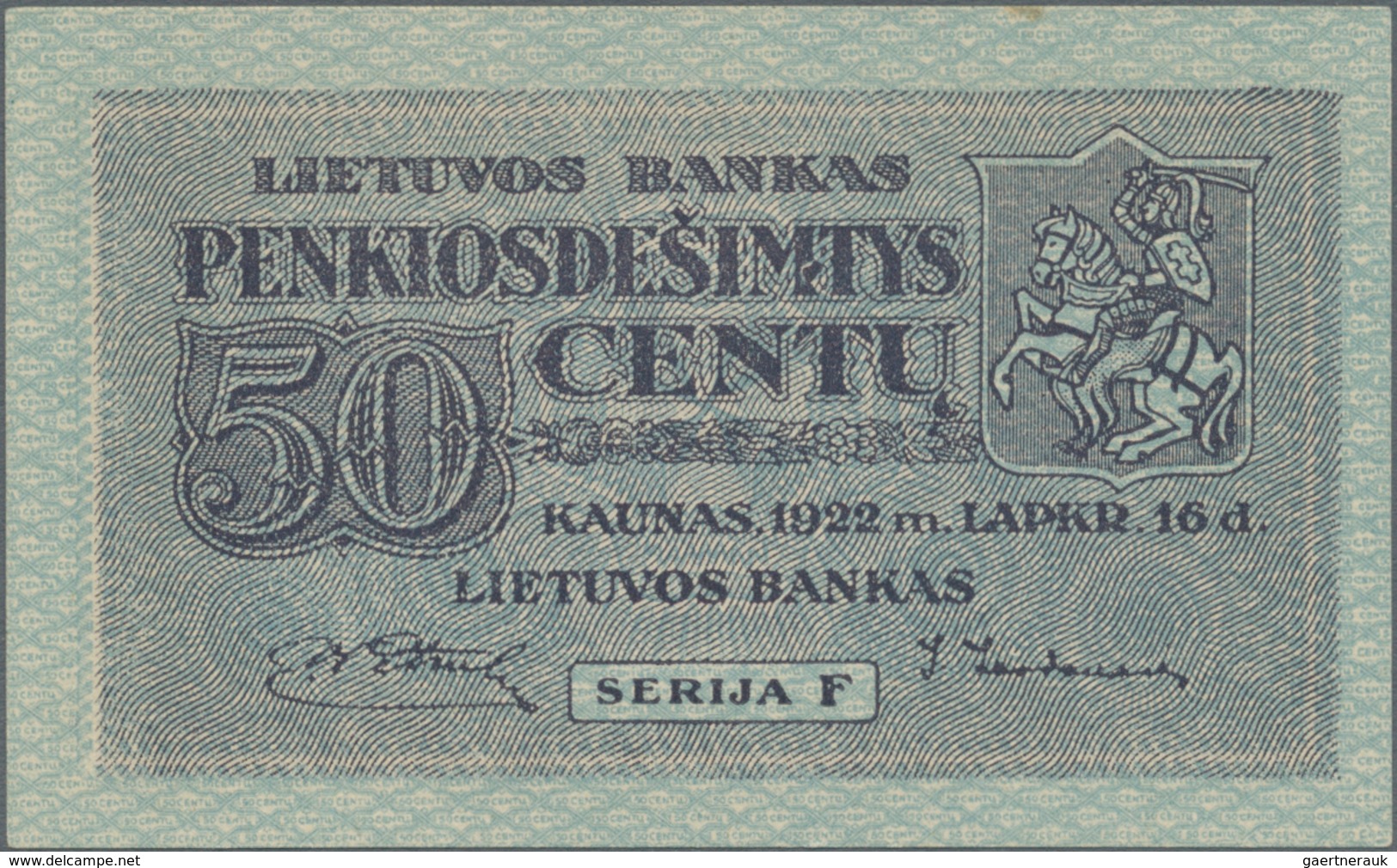 Lithuania / Litauen: 50 Centu 1922, P.12a In Perfect UNC, Highly Rare And Seldom Offered In This Con - Lituania