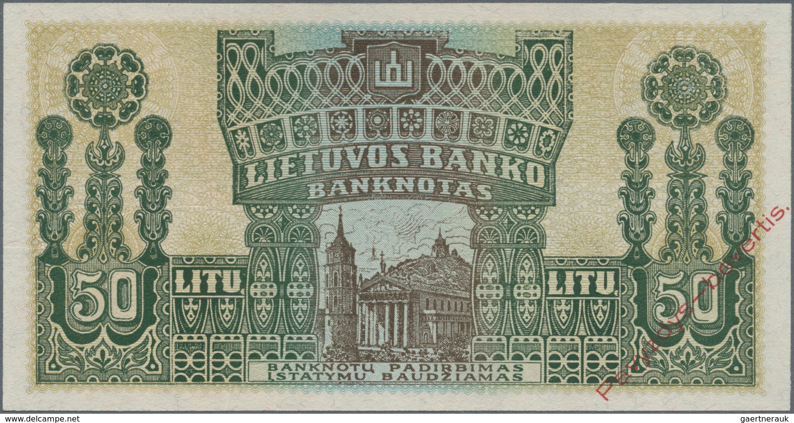Lithuania / Litauen: 50 Litu 1922 SPECIMEN With Red Overprint "Pavyzdys - Bevertis", P:19s1 In Perfe - Litouwen