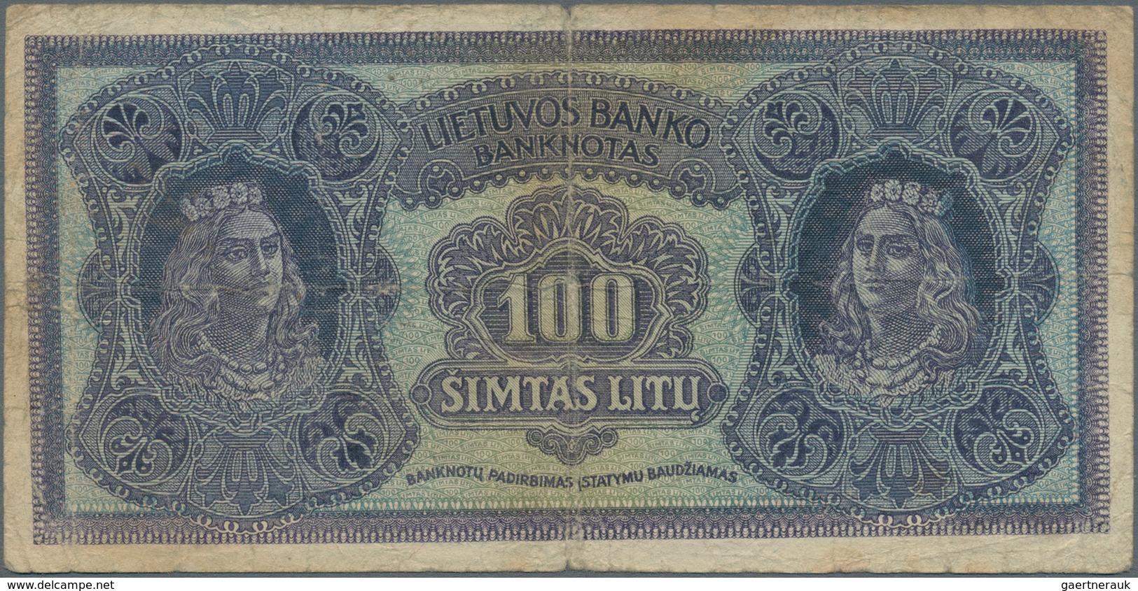 Lithuania / Litauen: 100 Litu 1922, P.20a, Highly Rare Banknote With Small Margin Splits, Several Fo - Litouwen
