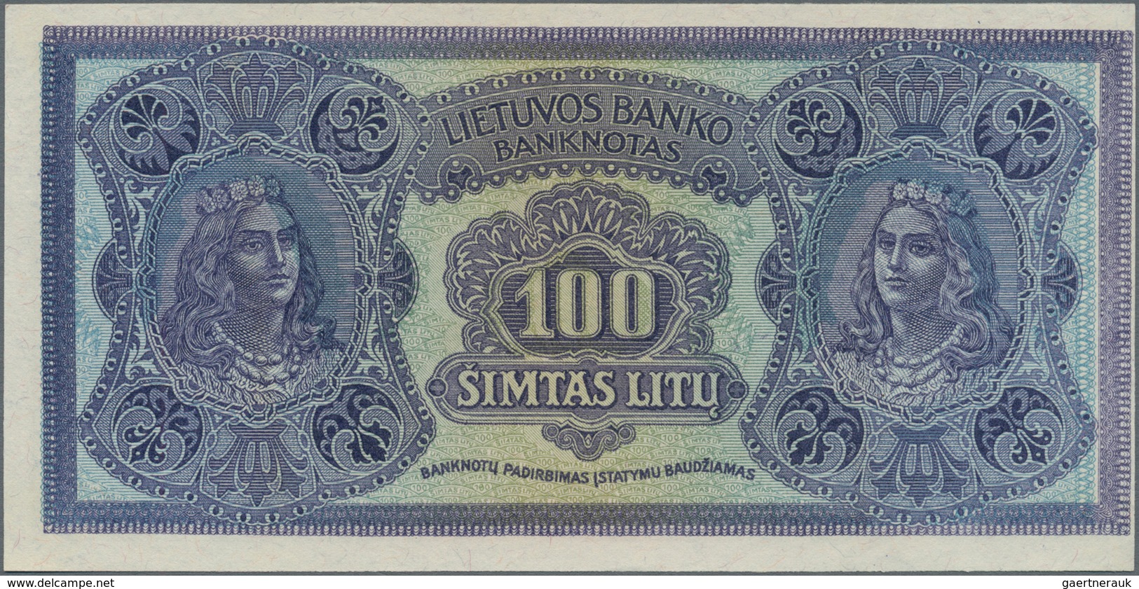 Lithuania / Litauen: 100 Litu 1922 SPECIMEN With Red Overprint "Pavyzdys - Bevertis", P.20s1 In Perf - Litouwen