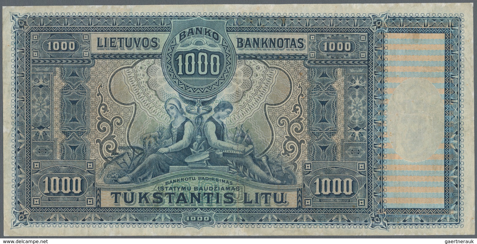 Lithuania / Litauen: 1000 Litu 1924, P.22a, Extraordinary Rare And The Key Note Of Lithuanian Bankno - Litauen