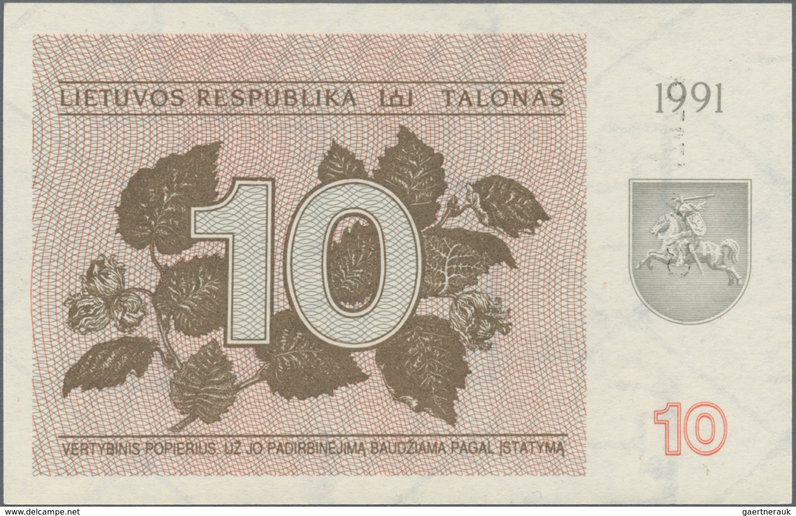 Lithuania / Litauen: Set with 12 Banknotes of the 1991 issue with 0,10, 0,20, 0,50, 1, 3, 5, 10, 25