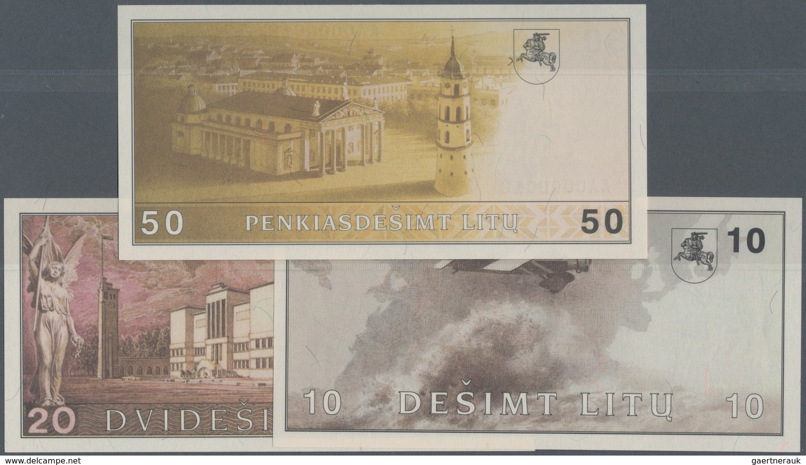 Lithuania / Litauen: Very Nice Set With 3 Banknotes 10, 20 And 50 Litu 1991, All With Same Serial Nu - Lituania