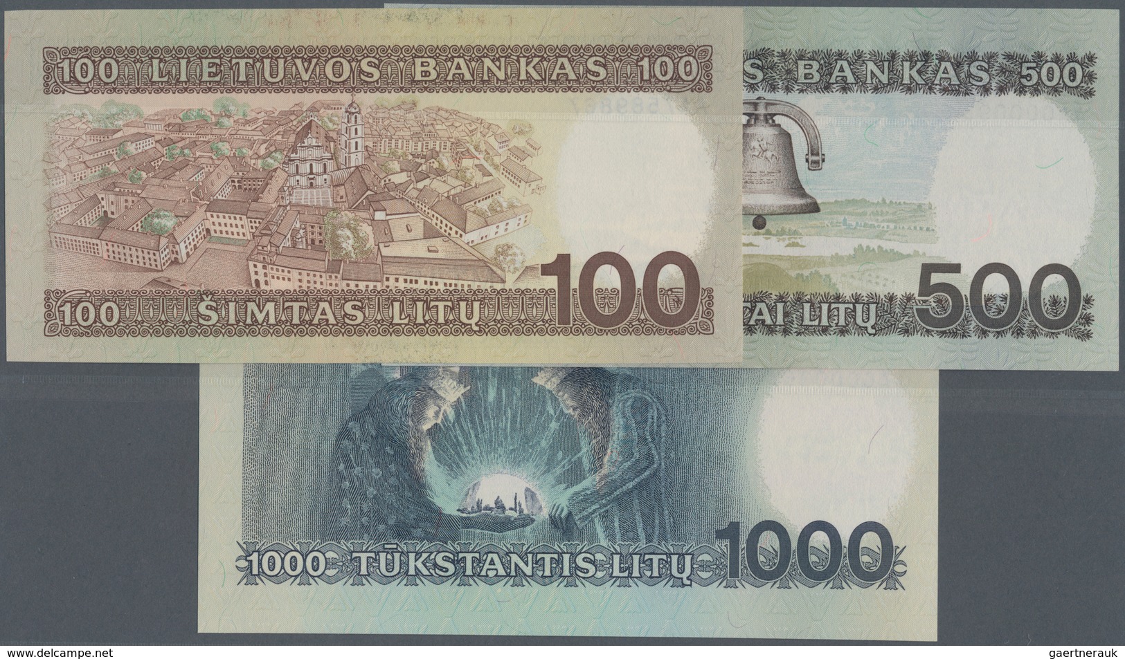 Lithuania / Litauen: Nice Lot With 3 Banknotes 100, 500 And 1000 Litu 1991, P.50a, 51, 52, All In Pe - Litouwen