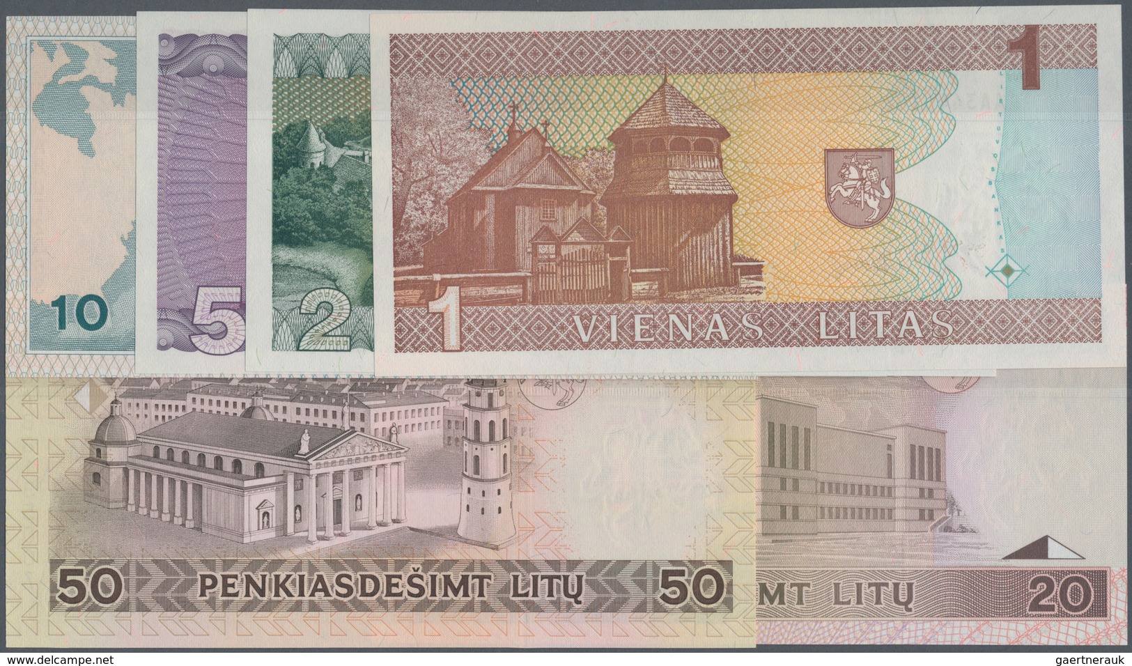 Lithuania / Litauen: Very Nice Lot With 6 Banknotes 1, 2, 5, 10, 20 And 50 Litu 1993/94, P.53a-58a, - Lituania