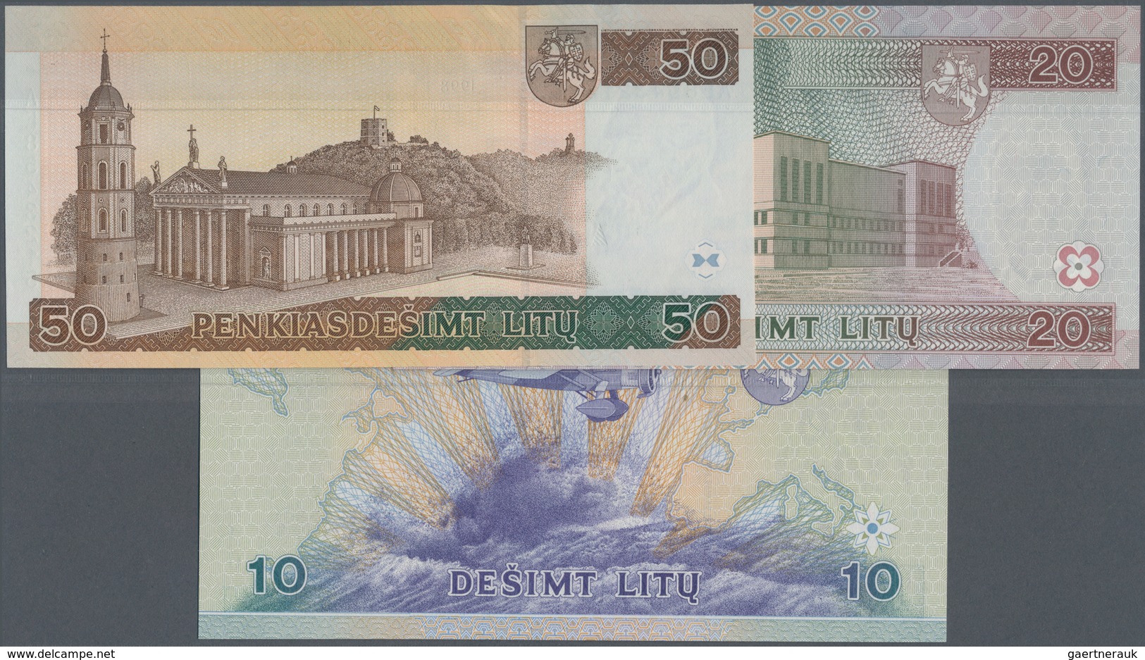 Lithuania / Litauen: Lot With 3 Banknotes 10 Litu 1997, 20 And 50 Litu 1998, P.59-61, All In UNC Con - Lituanie