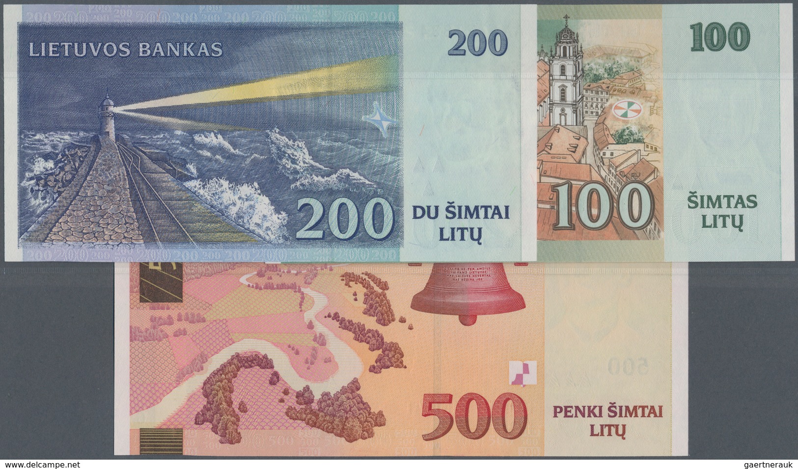 Lithuania / Litauen: Very Nice Lot With 3 Banknotes 100 Litu 2000, 200 Litu 1997 And 500 Litu 2000, - Litouwen