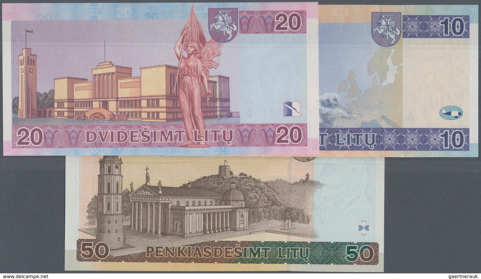 Lithuania / Litauen: Lot With 3 Banknotes 10 And 20 Litu 2001 And 50 Litu 2003 (with Very Low Serial - Litouwen
