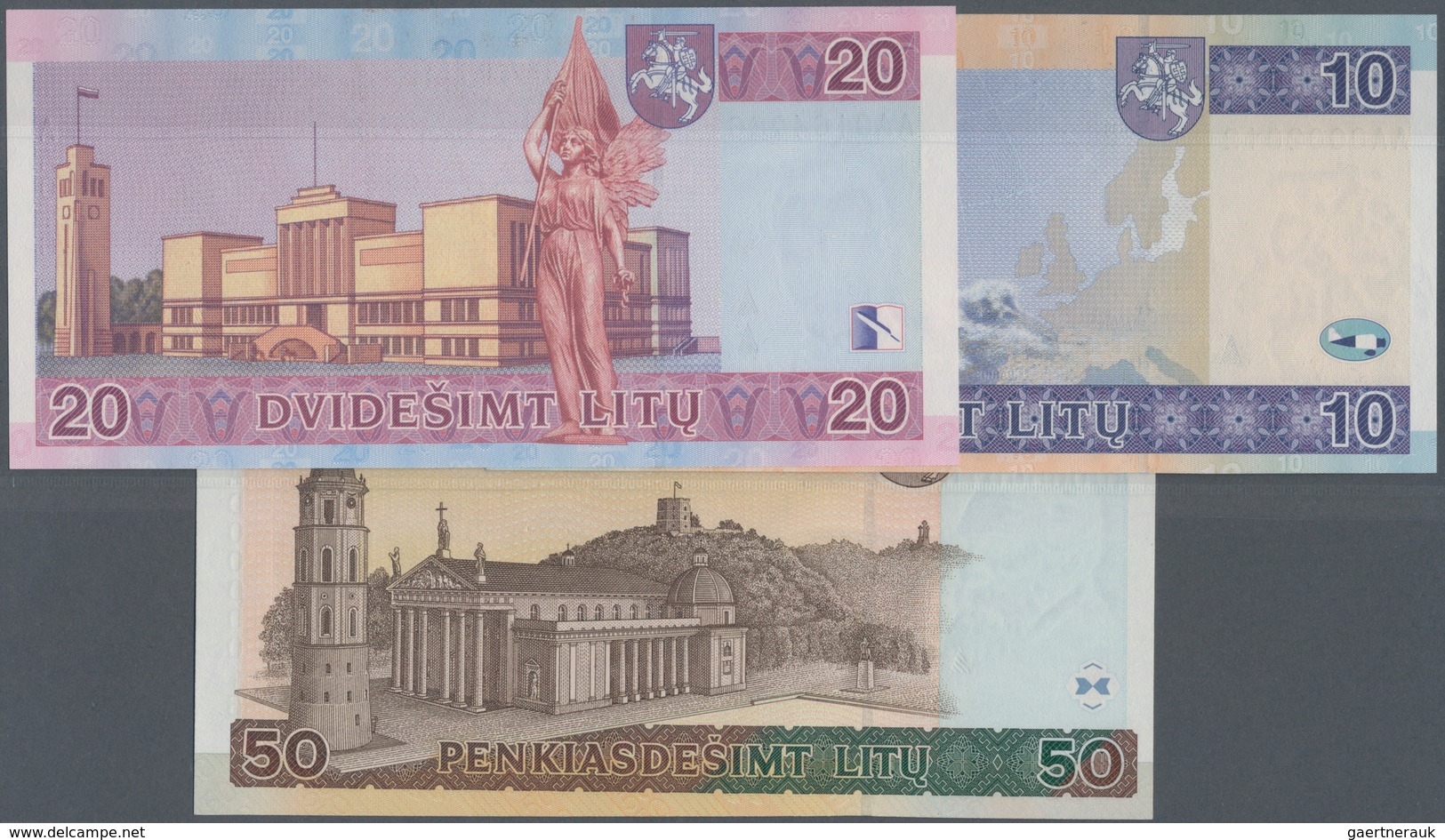 Lithuania / Litauen: Lot With 3 Banknotes 10 And 20 Litu 2001 And 50 Litu 2003 (with Very Low Serial - Lituanie